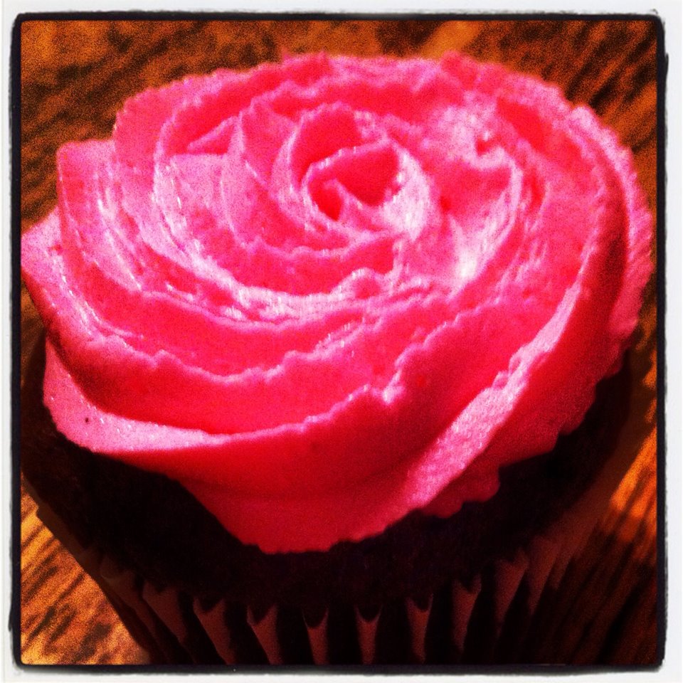 Devil's food cupcake with hot pink mint buttercream