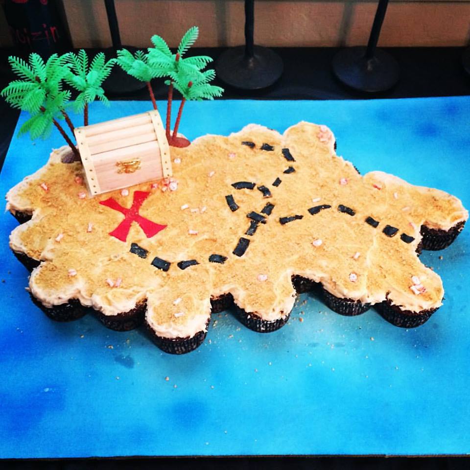 Buried treasure island - Devil's food cupcakes with banana buttercream and gram cracker crumbs for sand